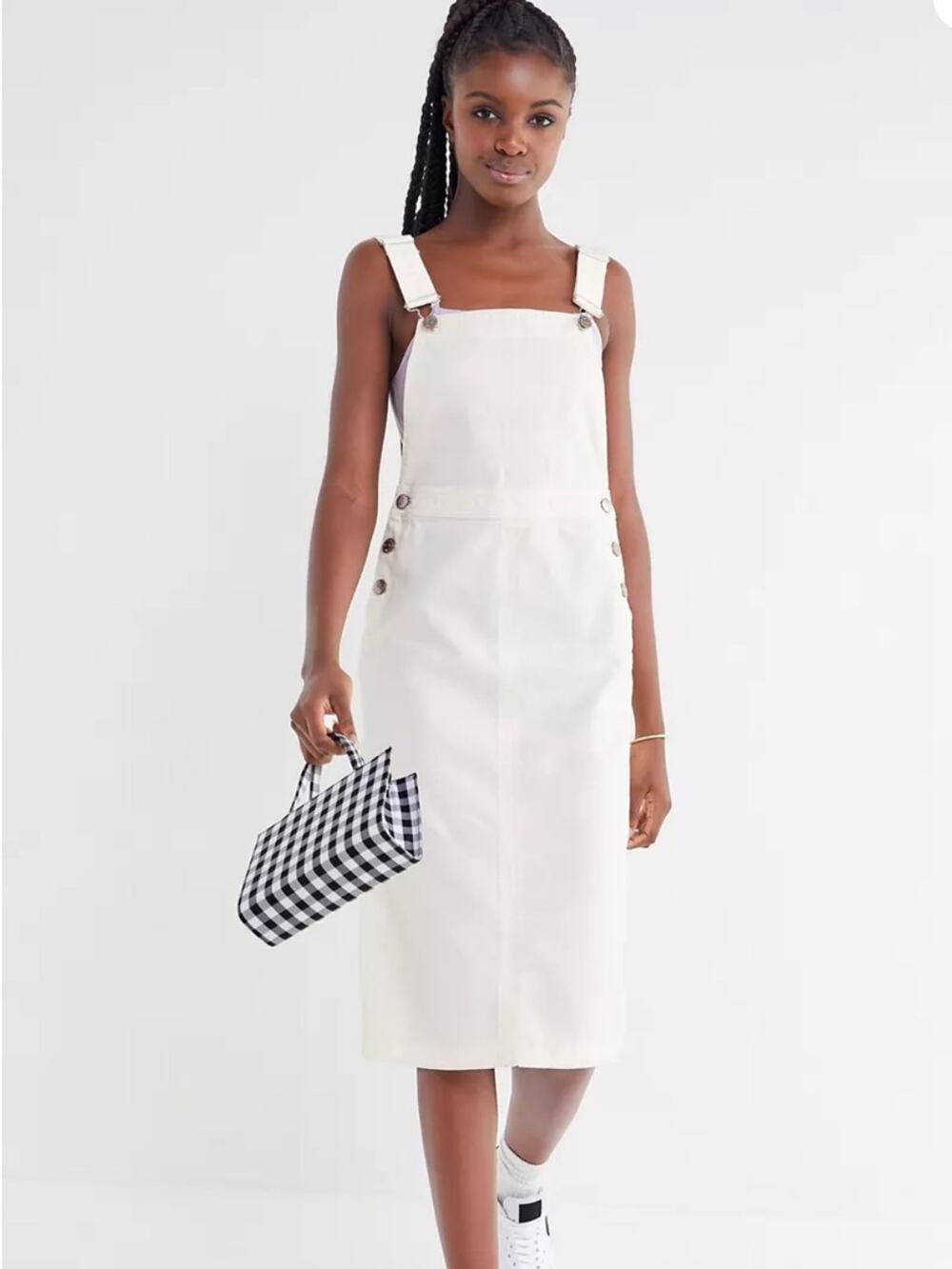 BDG Urban Outfitters White Denim Hepburn Overall Midi Dress